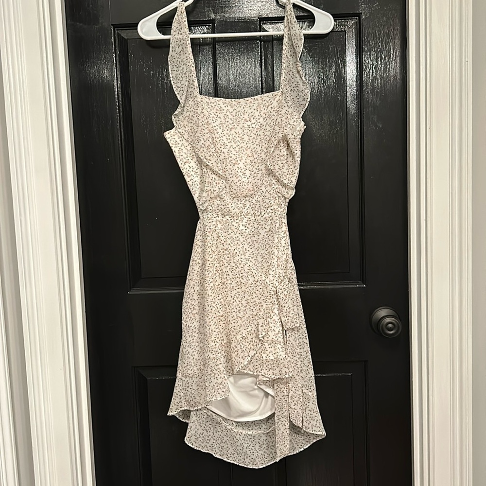 Woven Pink Tiny Floral Open Side Mini Wrap Dress Small